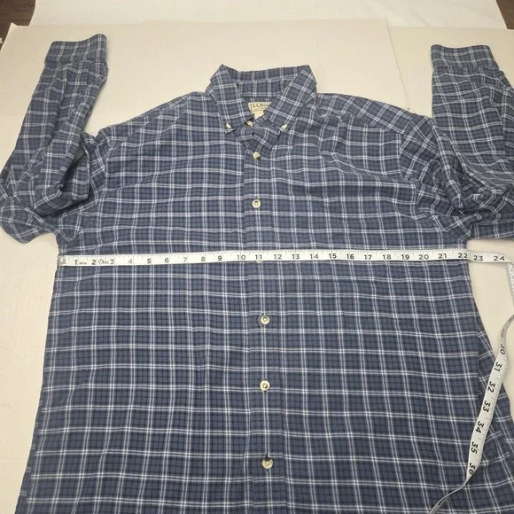 L.L. Bean Men Flannel Plaid Long Sleeve Button-Down Shirt Blue Size Medium - Picture 9 of 15